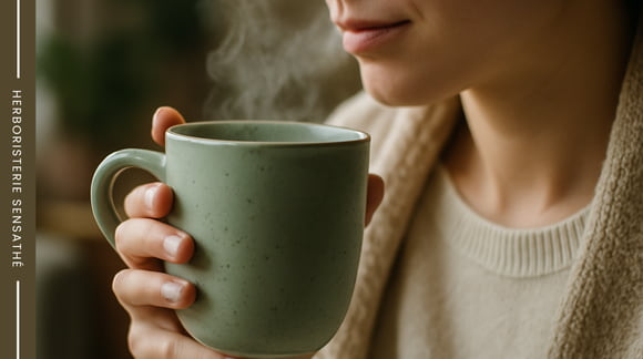 tisane chaude émolliente pour soulager la toux sèche - Herboristerie Sensathé